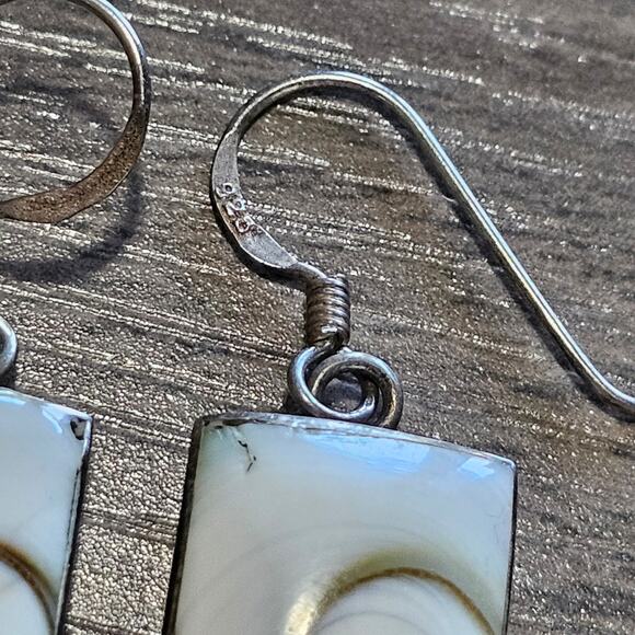 Sterling Silver Eye of Shiva Rectangular White Shell Earrings - Picture 4 of 7